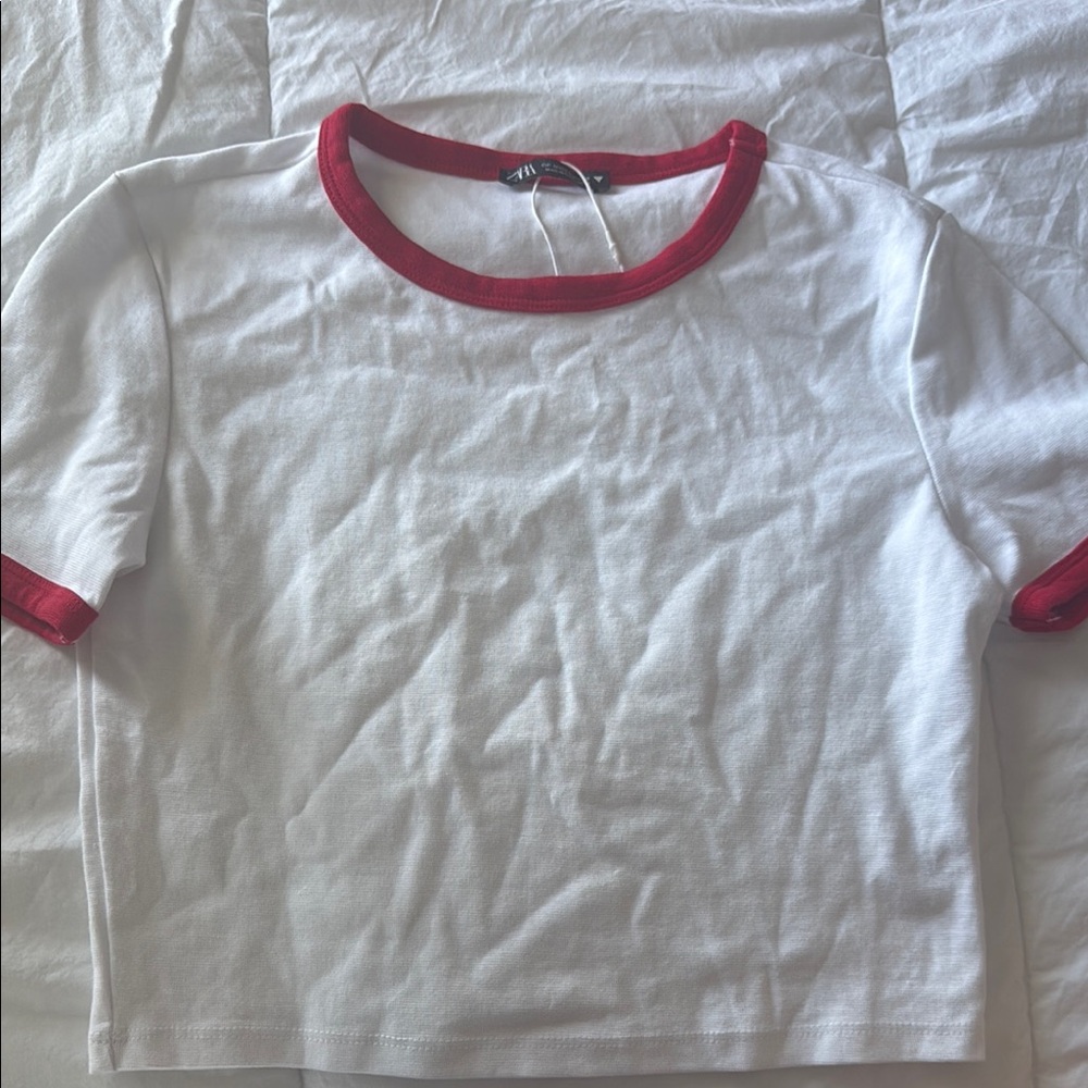 White and Red Crop Top with Ringer Style